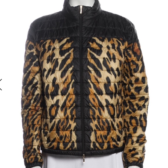 Escada Black and Animal Print Leopard Quilted puffer Jacket 36 / 4-6 / M - Picture 5 of 7